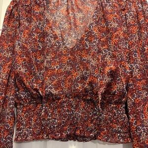 Large Boho Burgundy Blouse with a Delicate Floral Pattern